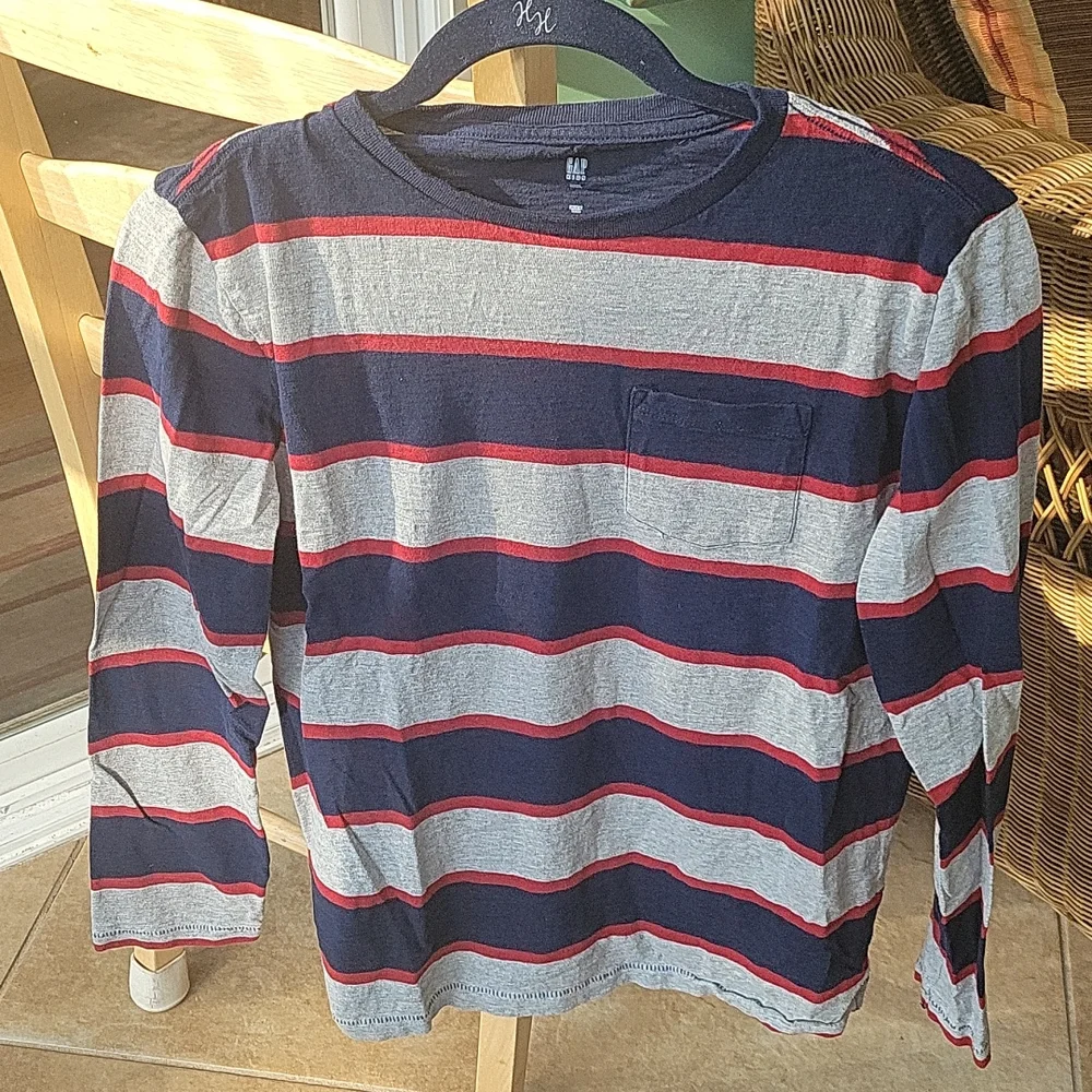 Gap red, blue,grey,  striped pocket long sleeve tee 14/xxl